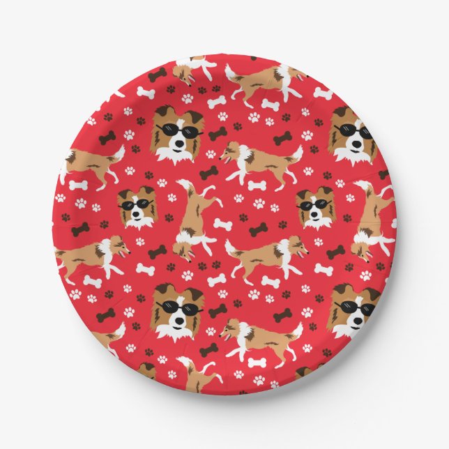 Shelties Shetland Sheepdog Mini Collie Pattern Paper Plates (Front)