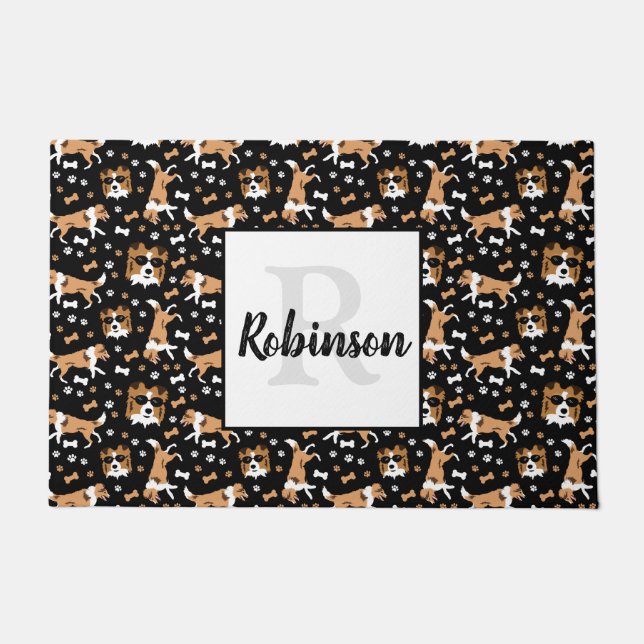 Shelties Shetland Sheepdog Monogram Last Name      Doormat (Front)
