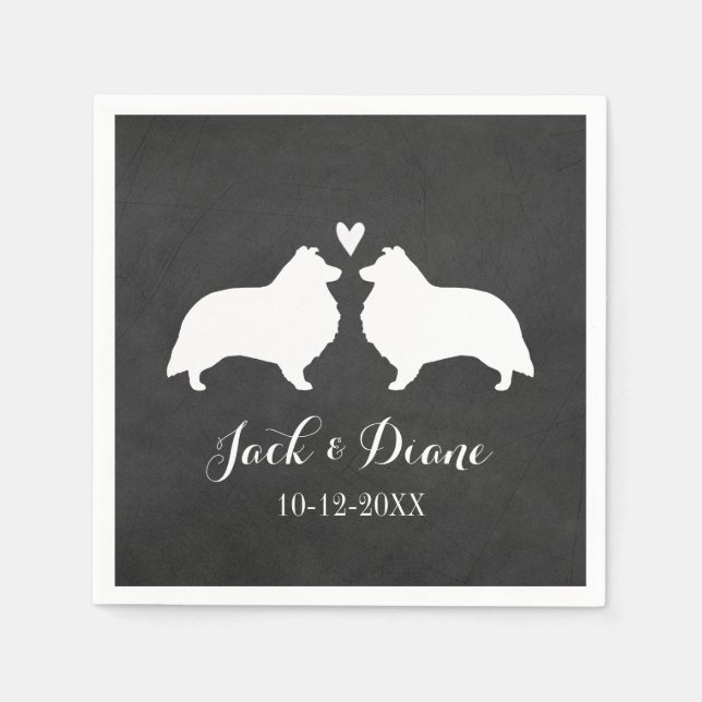 Shelties Wedding Couple with Custom Text Paper Napkins (Front)