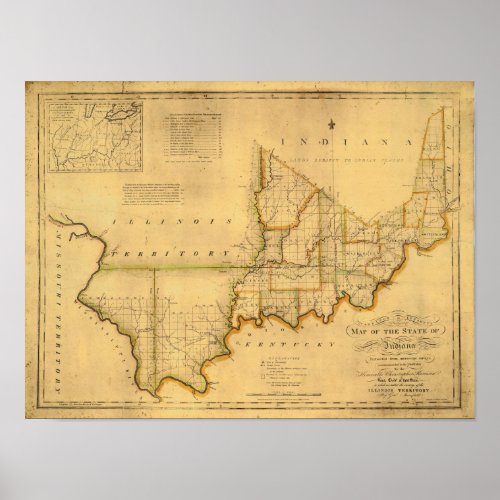 Shelton and Kensetts Map Of The State Of Indiana Poster