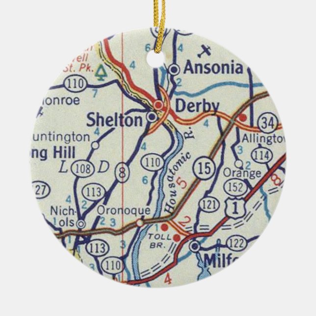 Shelton CT Vintage Map Ceramic Ornament (Front)