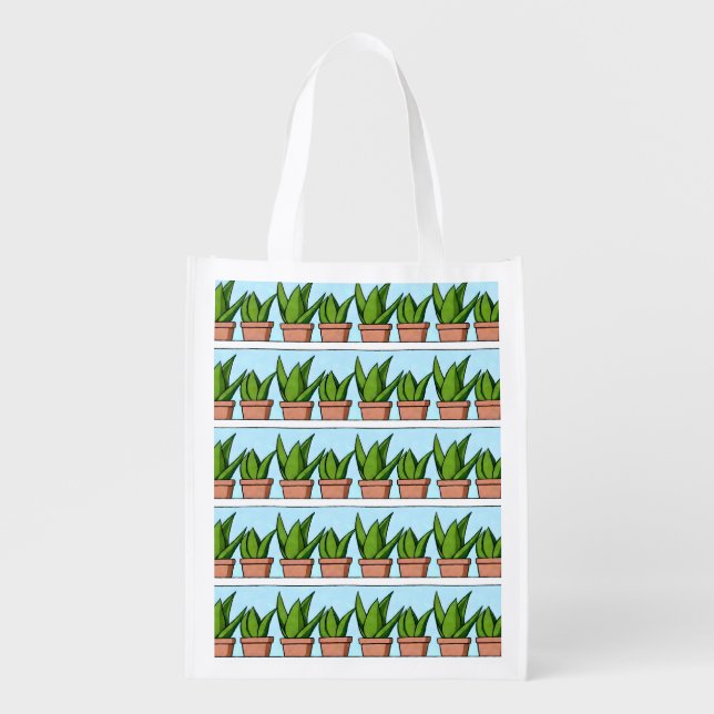 Shelves of Aloe Vera Plants Ai Art Grocery Bag (Front)