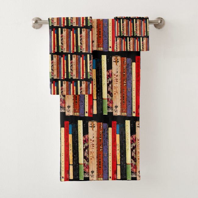 Shelves of Library Books Abstract Bath Towels