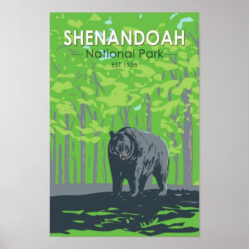 Shenandoah National Park Black Bear Vintage Poster