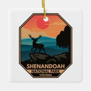 Shenandoah National Park Deer Minimal Retro Emblem Ceramic Ornament