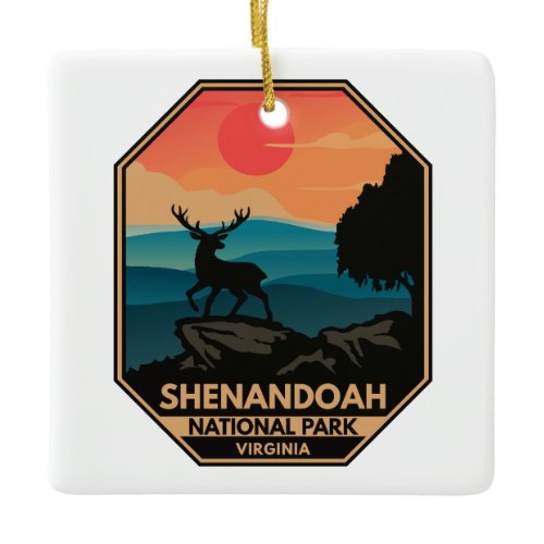 Shenandoah National Park Deer Minimal Retro Emblem Ceramic Ornament