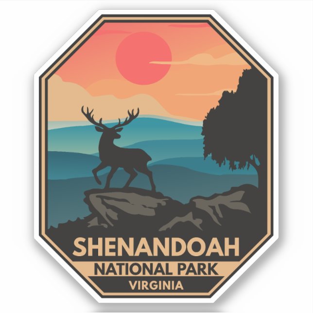 Shenandoah National Park Deer Minimal Retro Emblem Sticker (Front)