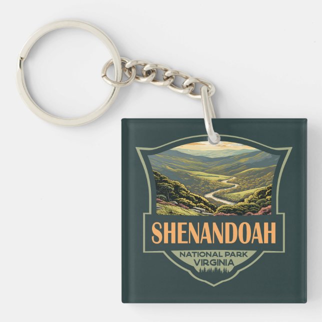 Shenandoah National Park Illustration Travel Retro Keychain (Front)