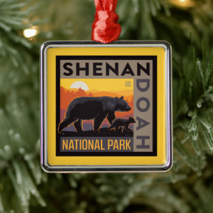 Shenandoah National Park Mama Bear & Cubs Metal Ornament