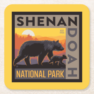 Shenandoah National Park   Mama Bear & Cubs Square Paper Coaster