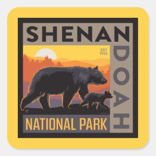 Shenandoah National Park   Mama Bear & Cubs Square Sticker