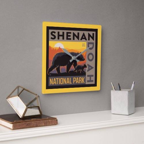 Shenandoah National Park  Mama Bear  Cubs Square Wall Clock