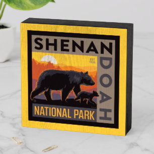 Shenandoah National Park   Mama Bear & Cubs Wooden Box Sign