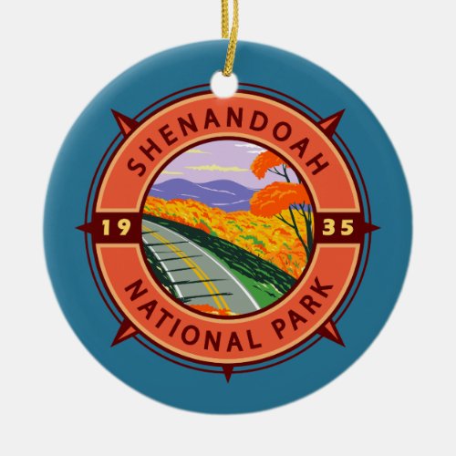 Shenandoah National Park Retro Compass Emblem Ceramic Ornament