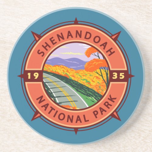Shenandoah National Park Retro Compass Emblem Coaster