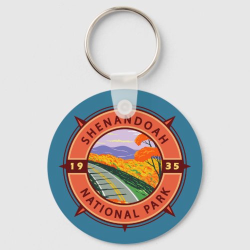 Shenandoah National Park Retro Compass Emblem Keychain