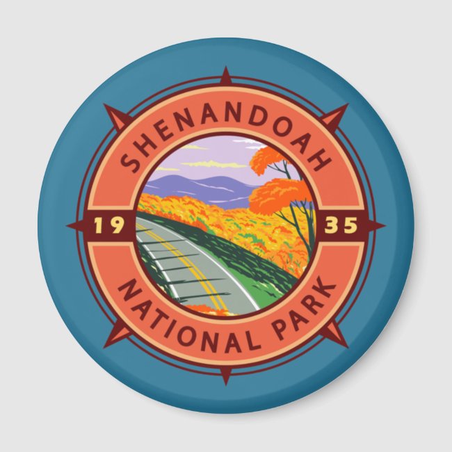 Shenandoah National Park Retro Compass Emblem Magnet