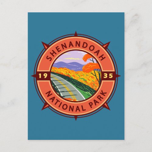 Shenandoah National Park Retro Compass Emblem Postcard
