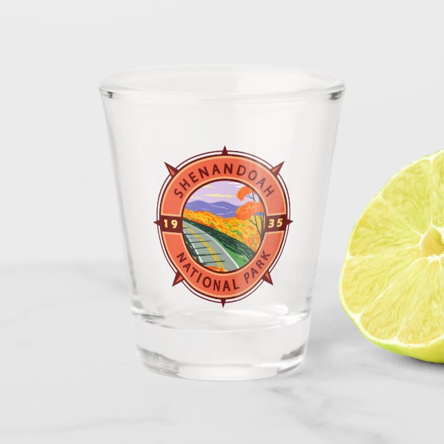 Shenandoah National Park Retro Compass Emblem Shot Glass (Front)