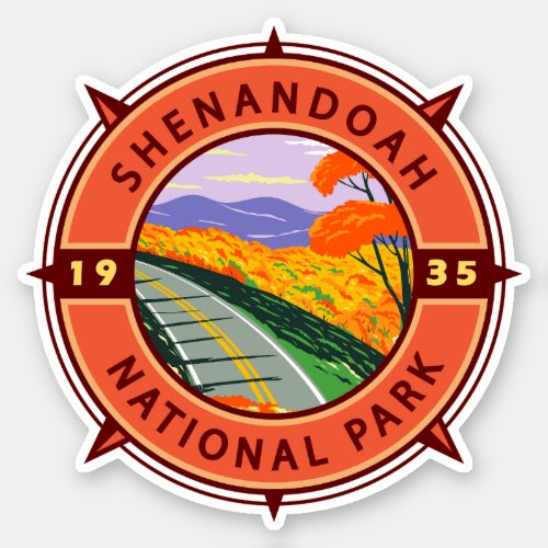 Shenandoah National Park Retro Compass Emblem Sticker