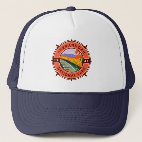 Shenandoah National Park Retro Compass Emblem Trucker Hat