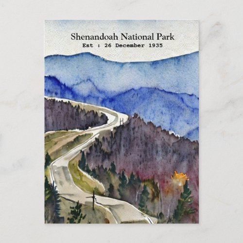 Shenandoah National Park skyline drive water color Postcard