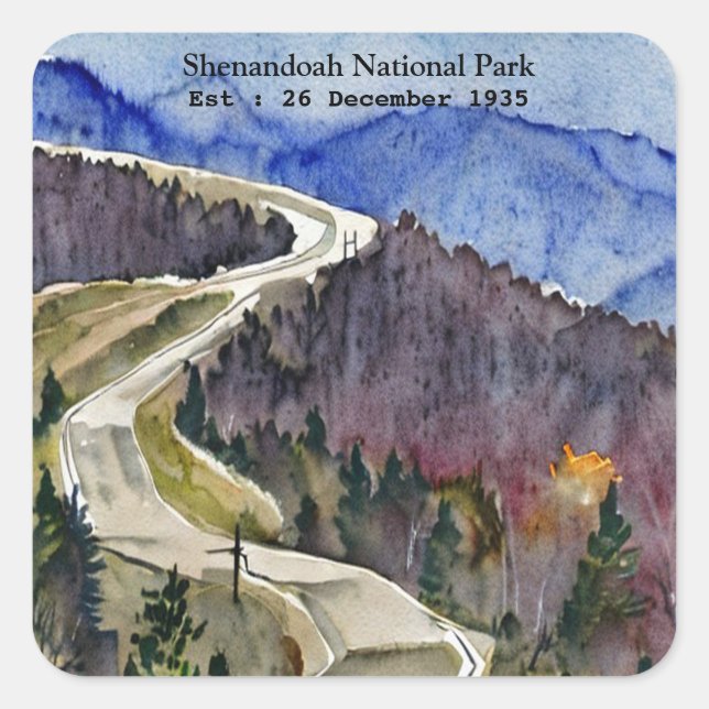 Shenandoah National Park skyline drive water color Square Sticker (Front)