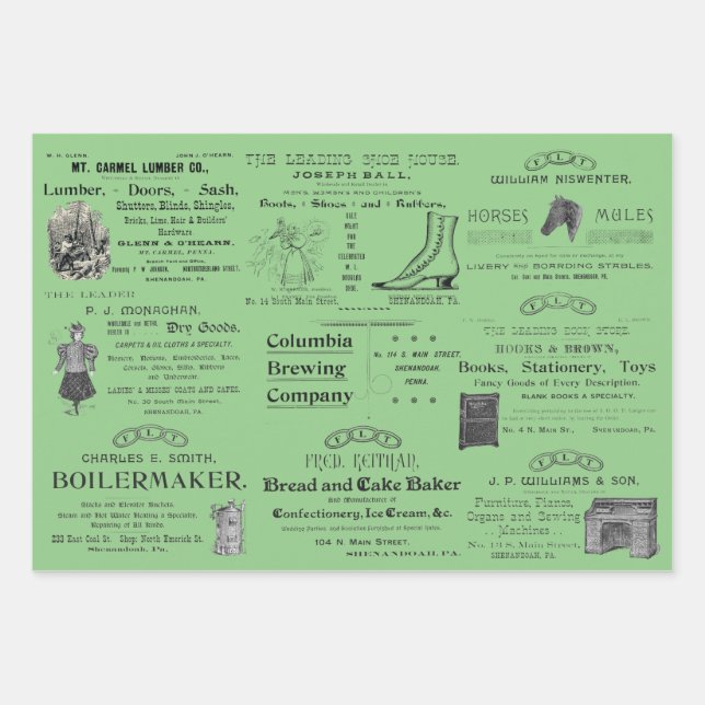 Shenandoah Pennsylvania 1890's Advertising  Wrapping Paper Sheets (Front)