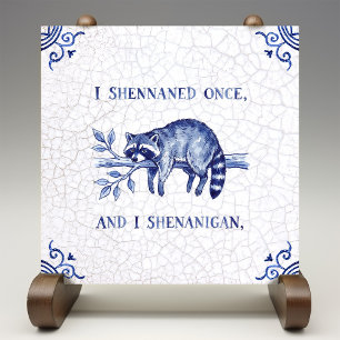 SHENANIGAN Raccoon Fine Delft Blue Dutch Style  Ceramic Tile