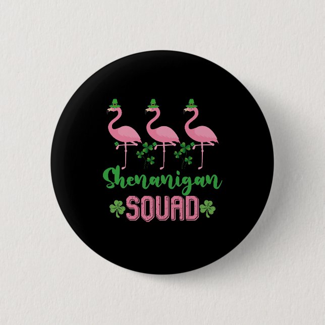 Shenanigan Squad Flamingo Leprechaun St Patrick's  Button (Front)