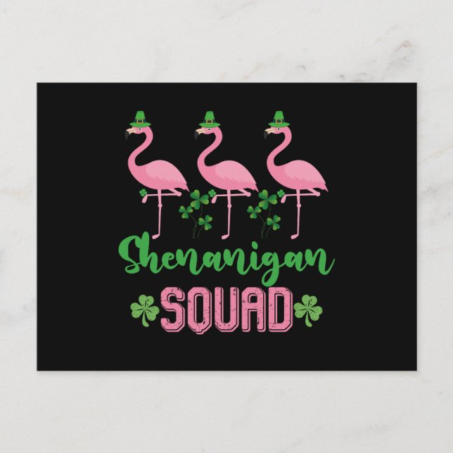 Shenanigan Squad Flamingo Leprechaun St Patrick's  Postcard (Front)