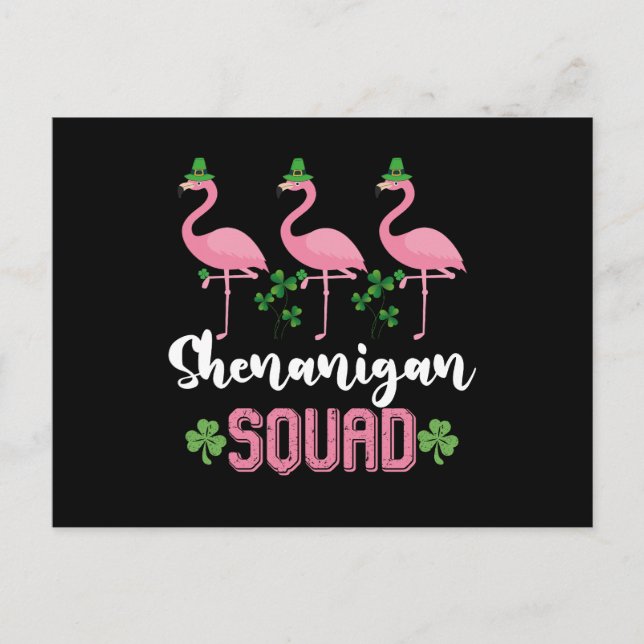 Shenanigan Squad Flamingo Leprechaun St Patrick's  Postcard (Front)