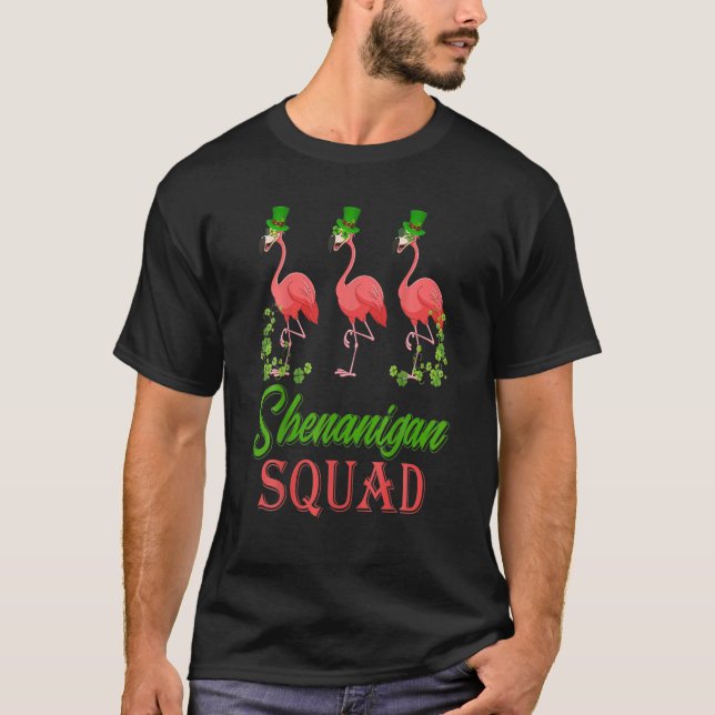 Shenanigan Squad Flamingo With Leprechaun Hat St P T-Shirt (Front)