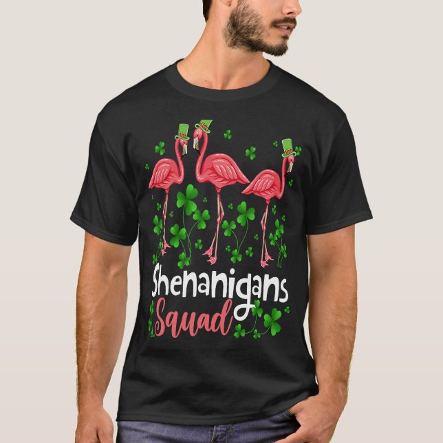 Shenanigan Squad Irish Flamingo Leprechaun St Patr T-Shirt (Front)