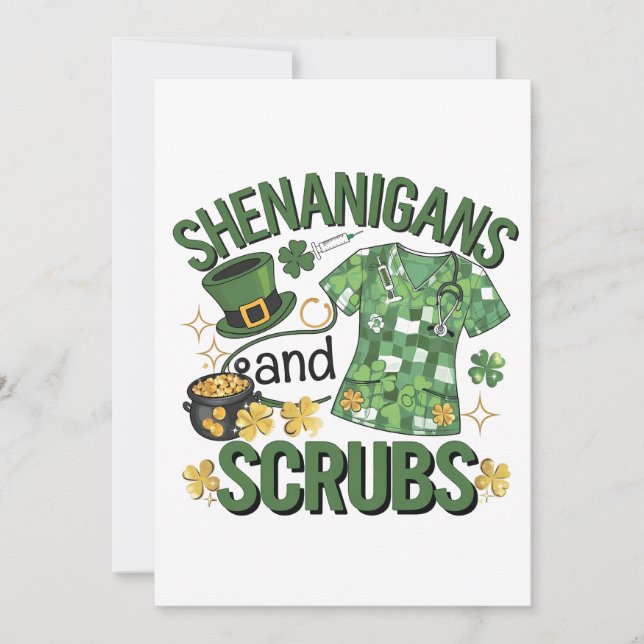 Shenanigans and Scrubs Funny Nursing St Patrick's  Save The Date (Front)