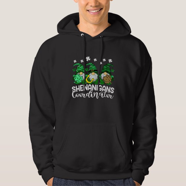Shenanigans Coordinator Patricks Day Gnomes Green  Hoodie (Front)