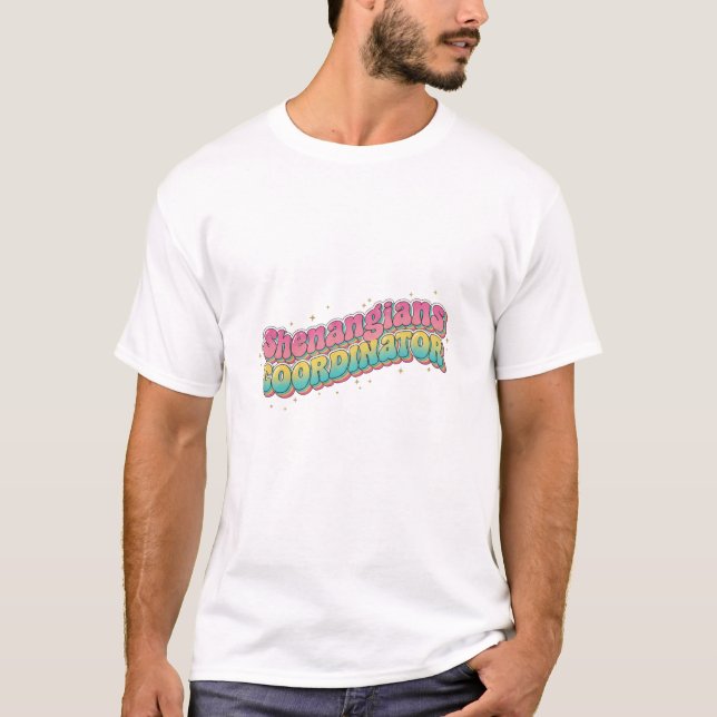 Shenanigans Coordinator Retro 70s Puffy Lettering  T-Shirt (Front)