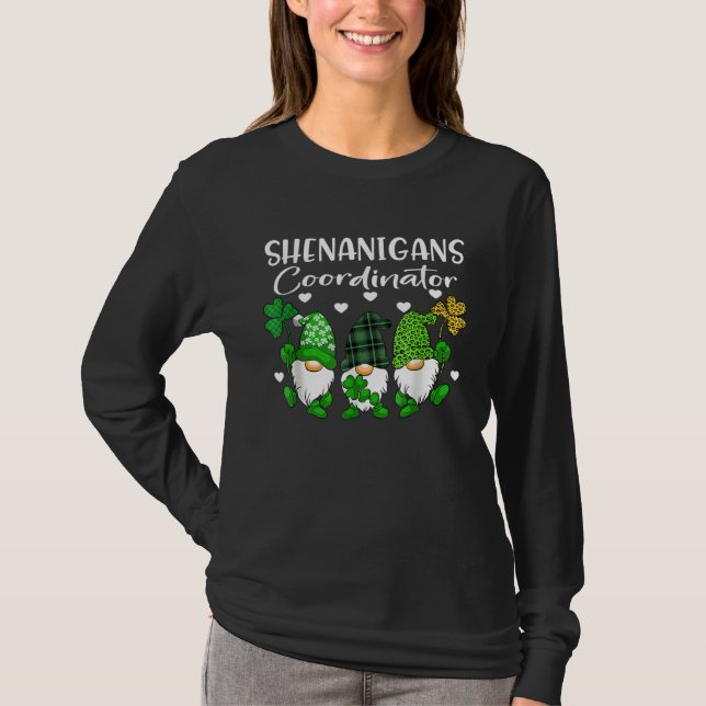 Shenanigans Coordinator St Patricks Day Gnomes Gre T-Shirt (Front)
