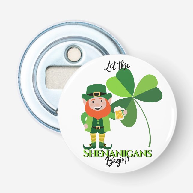 Shenanigans Leprechaun Shamrock St Patrick’s Day Bottle Opener (Front)