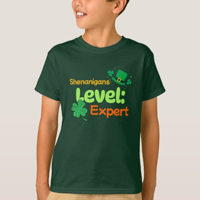 Shenanigans Level Expert Funny St. Patrick’s Day T-Shirt (Front)
