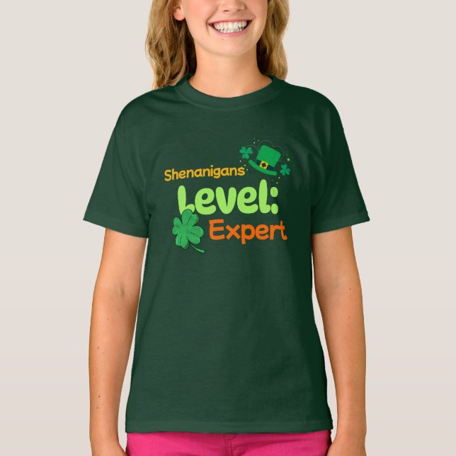 Shenanigans Level: Expert St. Patrick's Day Humor T-Shirt (Front)