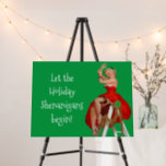 Shenanigans Retro Pinup Christmas Party Foam Board<br><div class="desc">Sexy vintage Christmas pinup girl on ladder with customizable "Let the Holiday Shenanigans begin"  text in retro style font on festive green background.</div>