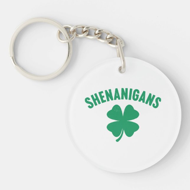 Shenanigans Shamrock St. Patrick's Day Retro  Keychain (Front)