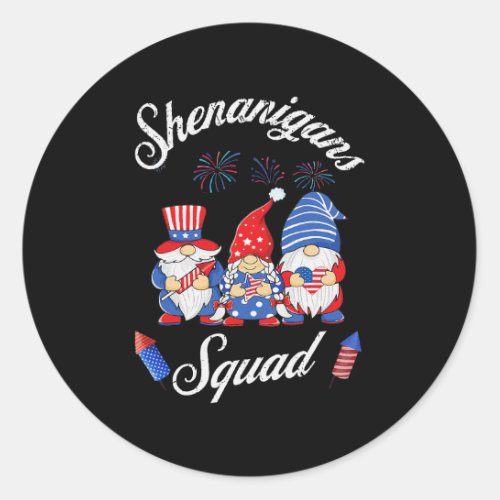 Shenanigans Squad 4th Of July Gnomes USA Flag Patr Classic Round Sticker