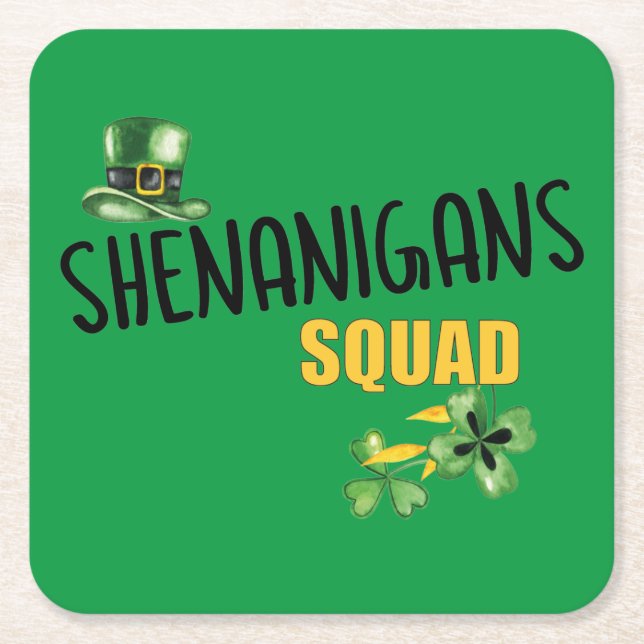 Shenanigans Squad, Funny St. Patrick's Day Team Square Paper Coaster (Front)