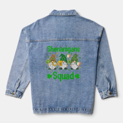 Shenanigans Squad Gnomes Irish Shamrock  Denim Jacket