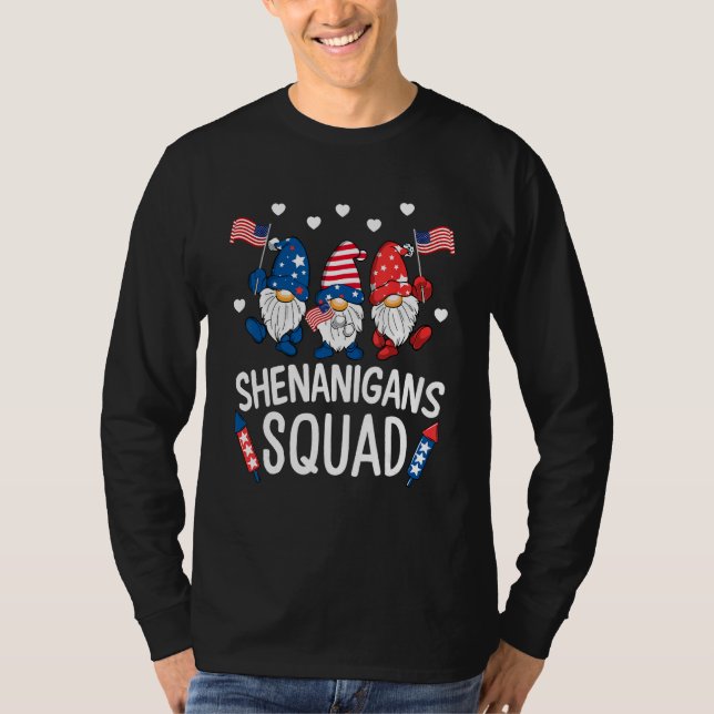 Shenanigans Squad Happy 4th Of July  Gnome Patriot T-Shirt (Front)