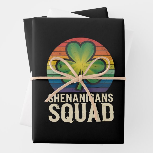 Shenanigans Squad Matching St Patricks Day Group  Wrapping Paper Sheets (In situ)