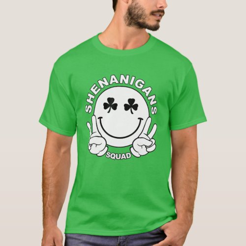 Shenanigans Squad Smile Face Shamrock St Patricks T_Shirt