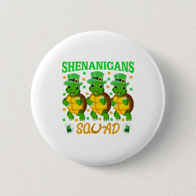 Shenanigans Squad St. Patrick�s Day Cute Turtle Button (Front)